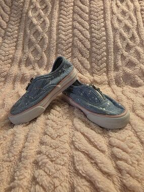 Kids Denim Slip-On Sneakers with Pink Accent